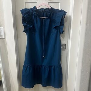 Elegant Ruffled Peacock Blue Dress L